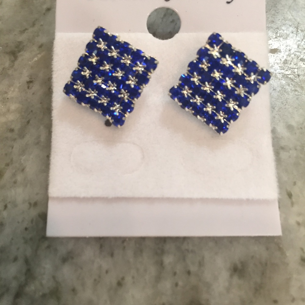 New Elegant Square Blue Rhinestone Earring.